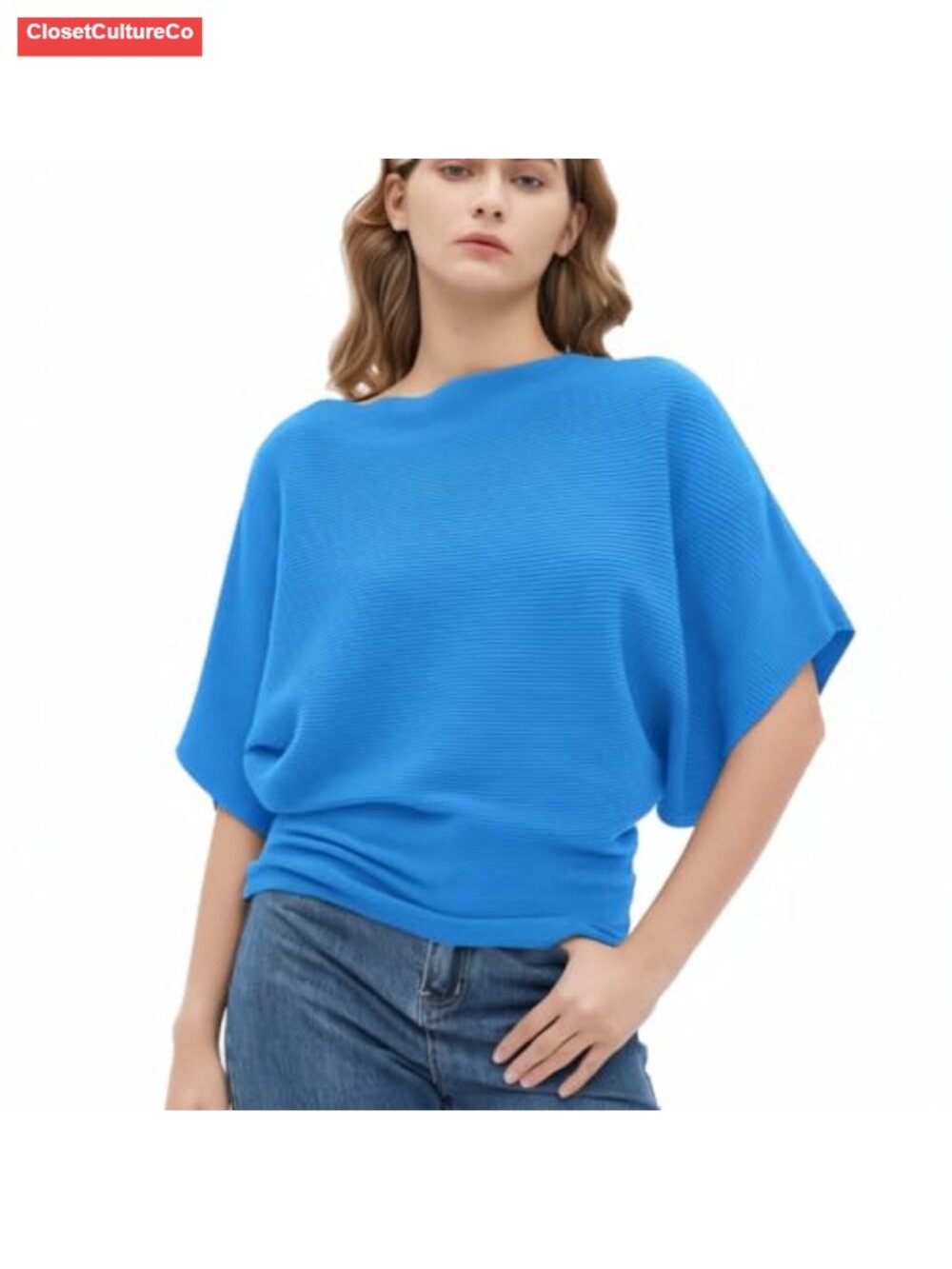 Womens Oversized Batwing Short Sleeve Boat Neck Knit Sweater Vest Pullover
